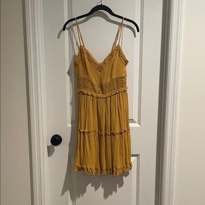 Ultra Flirt Mustard Mini Dress with Lace Detail